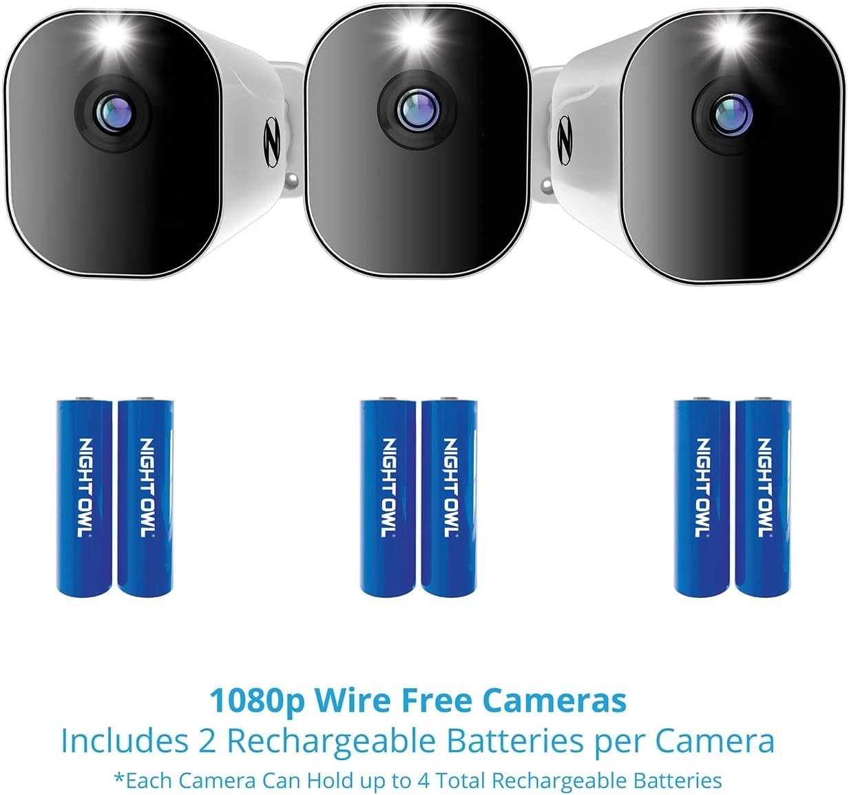 Night Owl 4K Wi-Fi NVR W/1TB Hard Drive & 3 Battery 1080P HD Spotlight Cameras™
