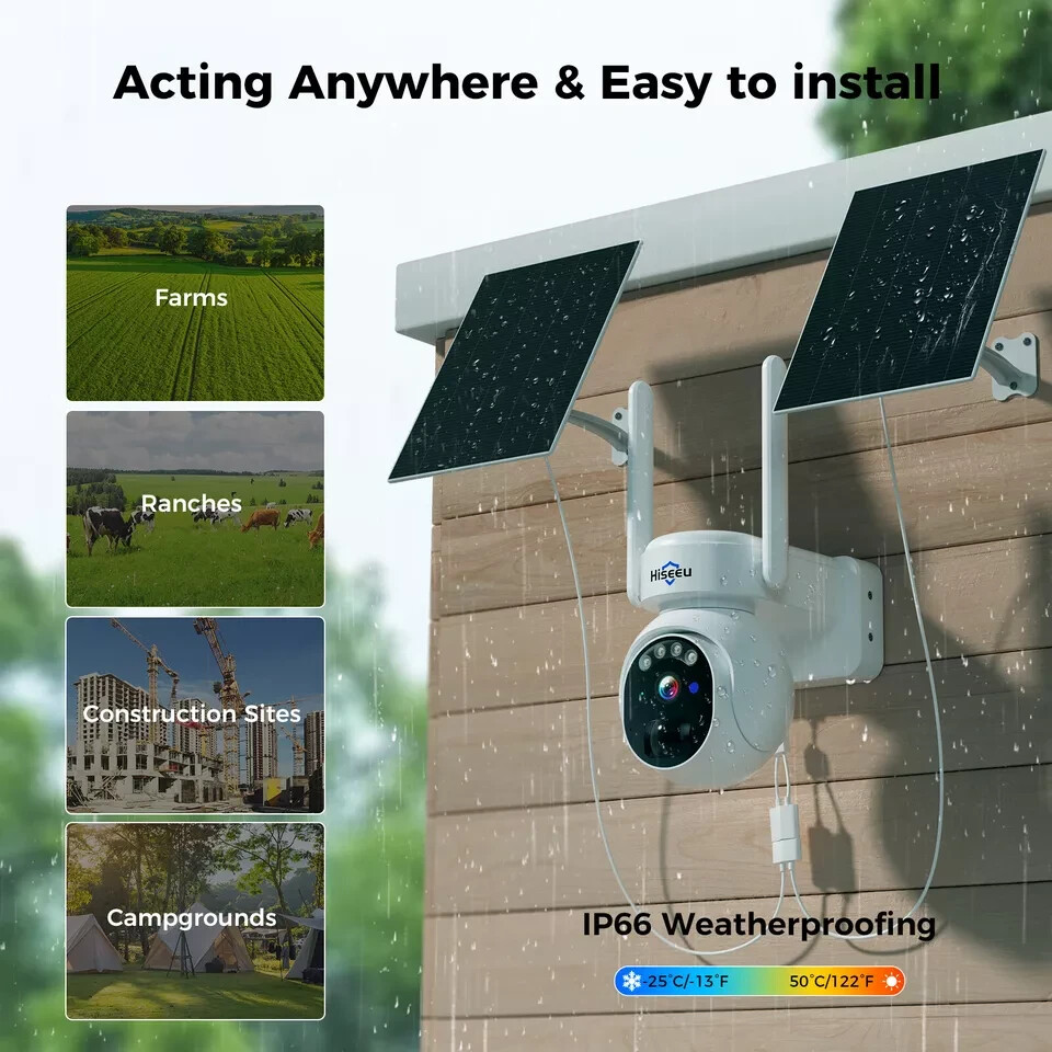 Hiseeu 4G LTE Cellular Security Camera Outdoor SD Card Wireless Solar Powered
