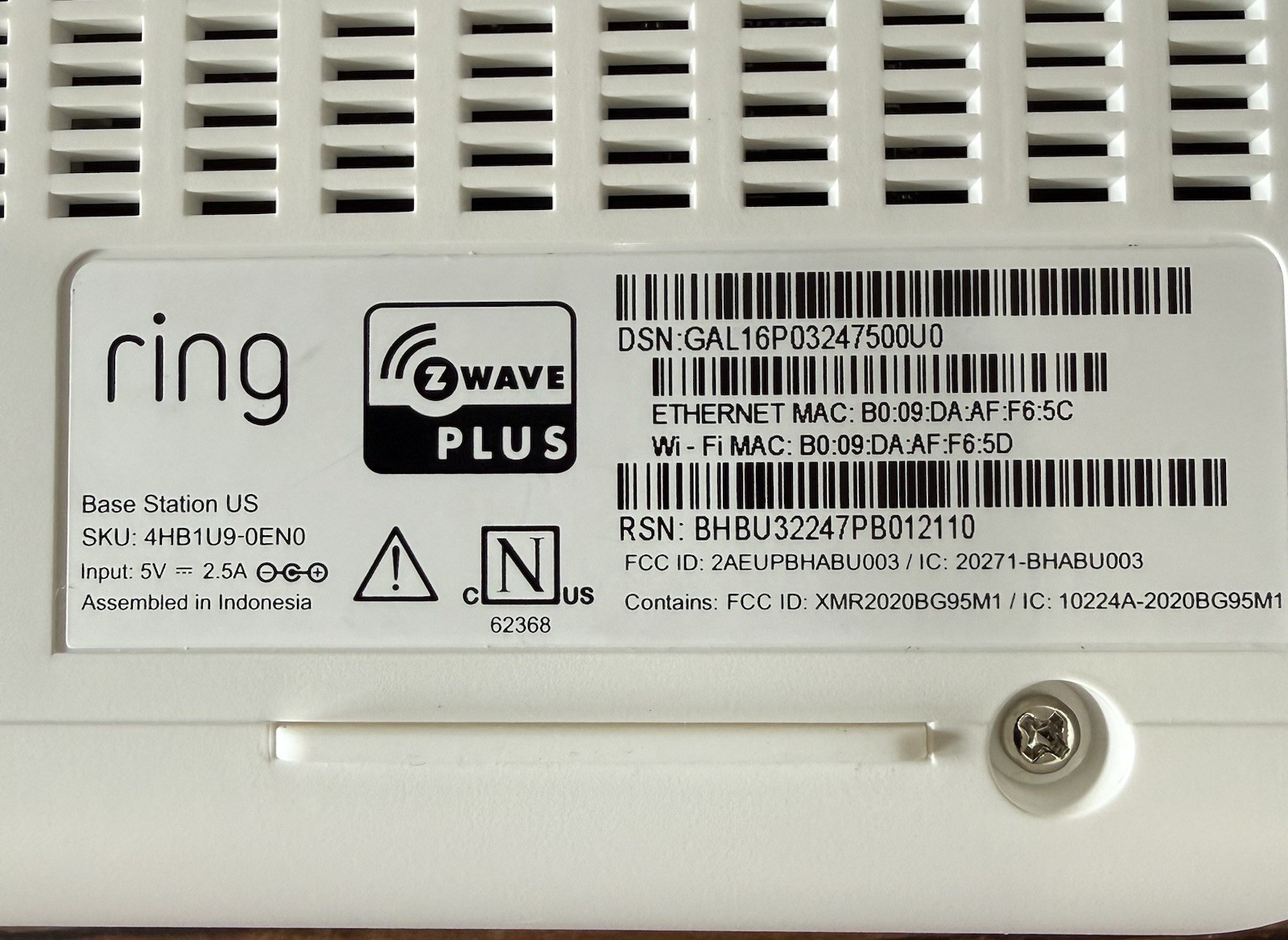 Ring Alarm Base Station – Gen 2 – Model 4HB1U9-0EN0 With Power Adapter