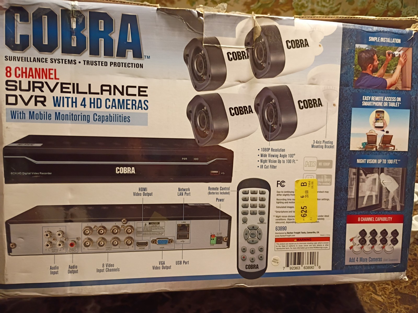 Cobra 8-Channel Surveillance 1 TB DVR With 4 HD Security Cameras