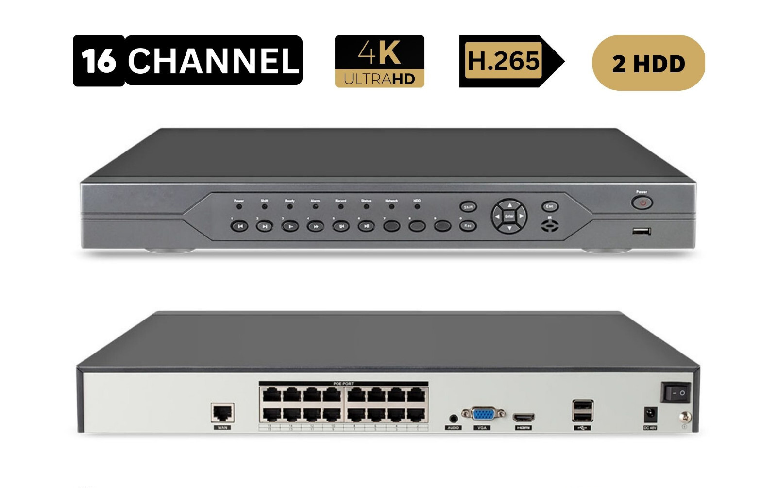 4K 8MP 16 Channel IP PoE Security Camera System with Audio and 12TB Hard Drive