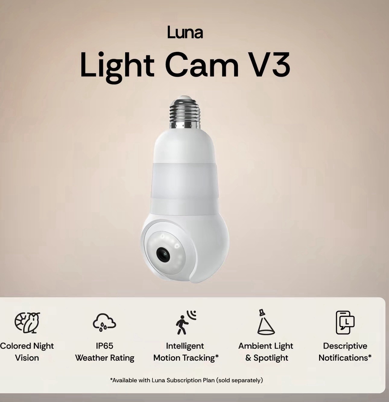 Luna Light Cam V3 Wi-Fi Bulb Camera Spotlight Color Night Vision IP65 White