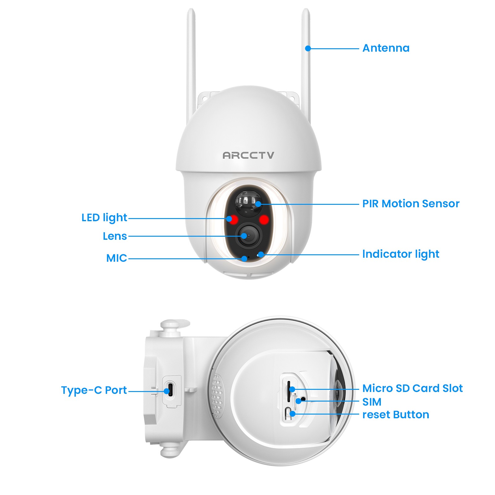 ARCCTV 4G LTE Outdoor Solar Security Camera 360° PTZ Wireless 2Way Audio 2PACK