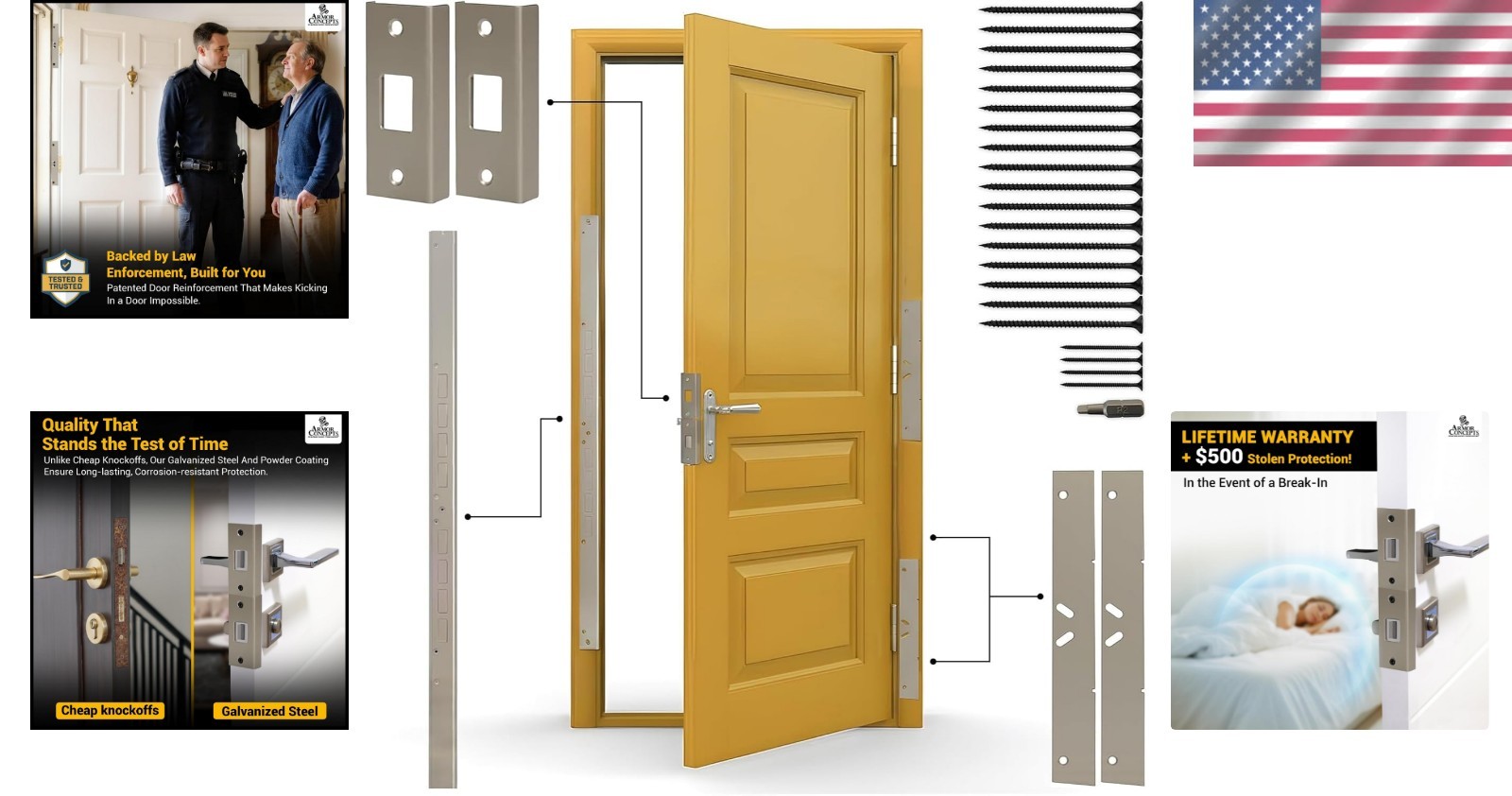 Effortless Installation 5-Piece Heavy Duty Door Reinforcement Kit – Satin Nickel