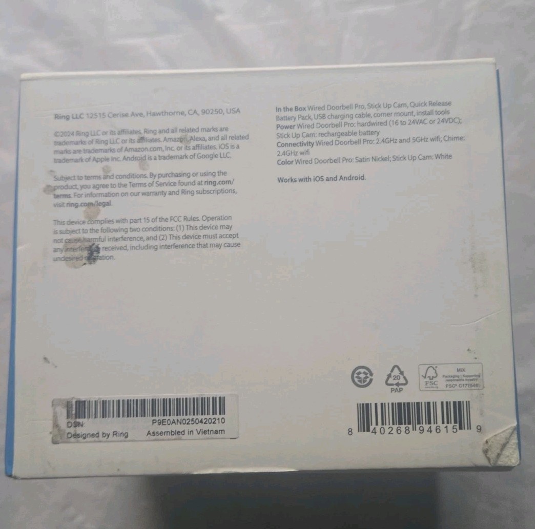 Ring Advanced Security Set Wired Doorbell Pro with Stick Up Cam NOB