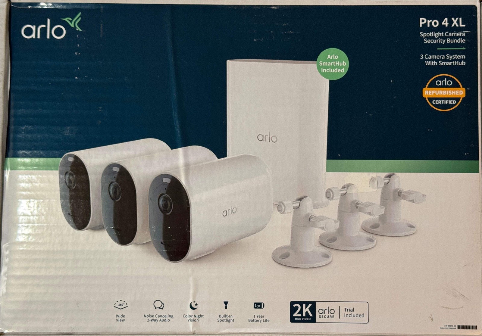 Arlo Pro 4 XL Spotlight Wireless 3 Camera Bundle – Factory Sealed (RFRBSHD)