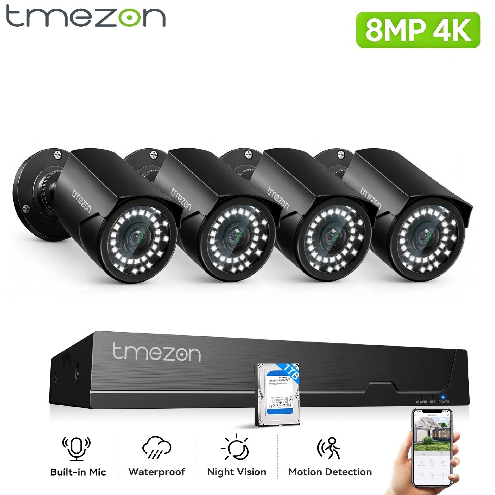 8CH POE IP Camera Kit NVR System Full HD Home Monitoring Night Vision IP66