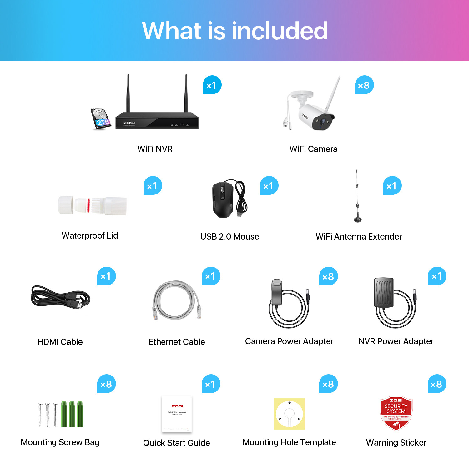 ZOSI 8CH 3MP Wireless Security Camera System IR Night NVR 2-Way Audio Ai Detect
