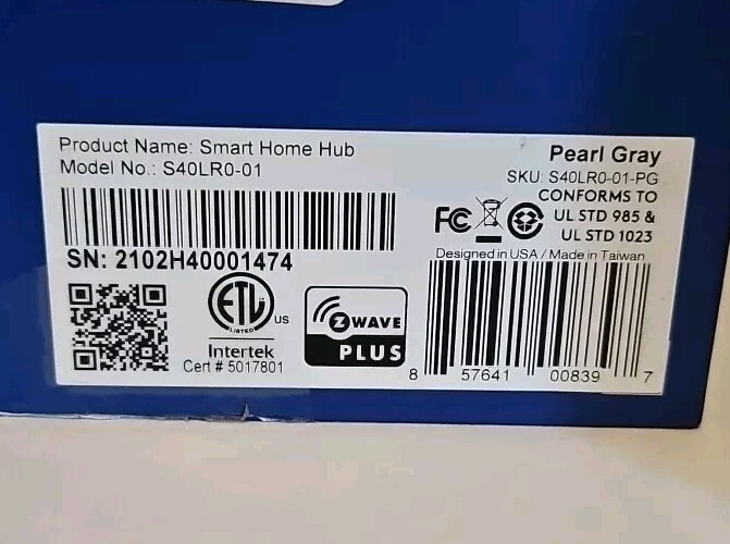 Blue by ADT Smart Home Hub Model #S40LR0-01 Pearl Grey SN:2102H40001474 No Cord