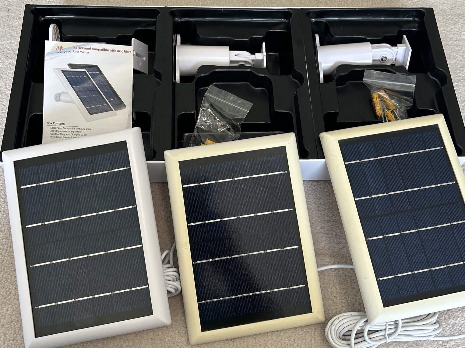 Arlo Pro 4 Spotlight Camera – White, Set of 3 with solar panel.