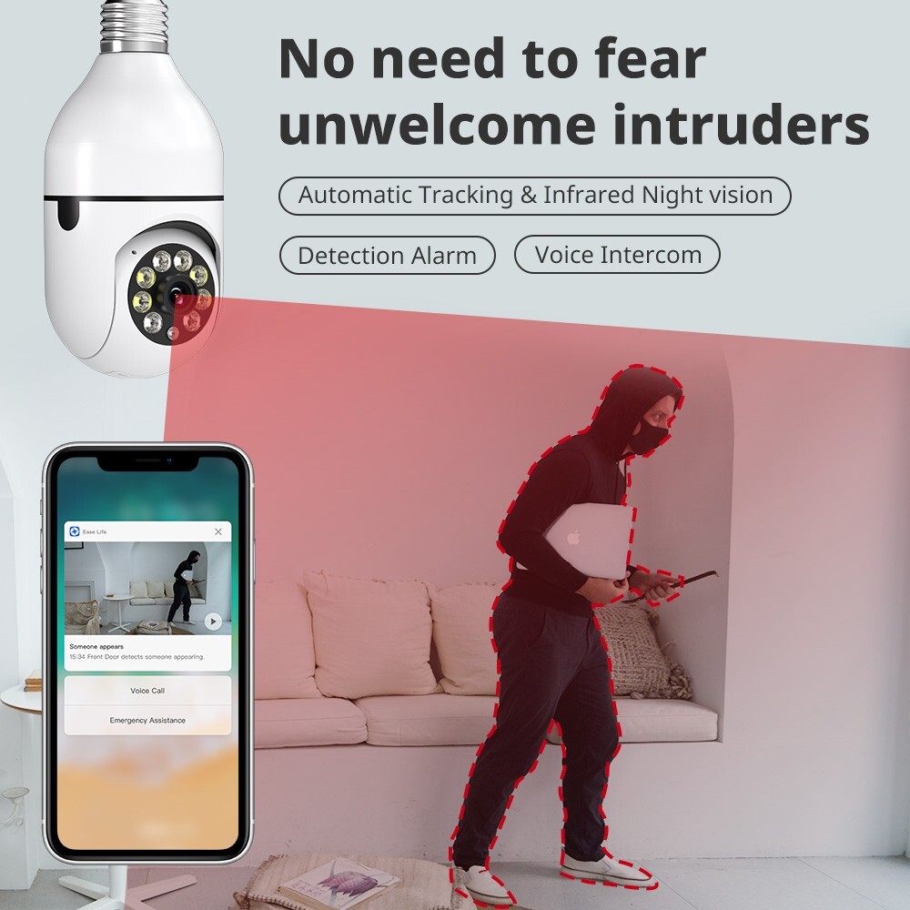 1080P E27 Light Bulb Camera Wireless WiFi Night Vision 360° Cam Home Security US