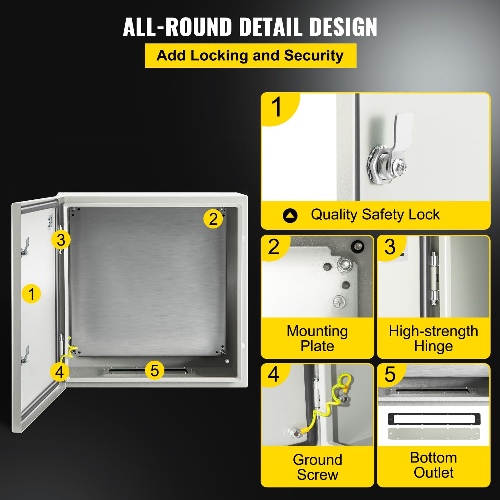 VEVOR NEMA Steel Enclosure, 24 x 24 x 12” 4X 24 x 24 x 12, Grey