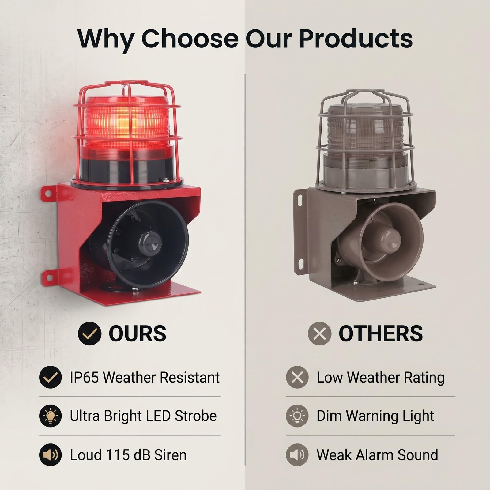 115db Sound Industrial Audible Visual Alarm with IP65 LED Strobe, Wall Mounti…