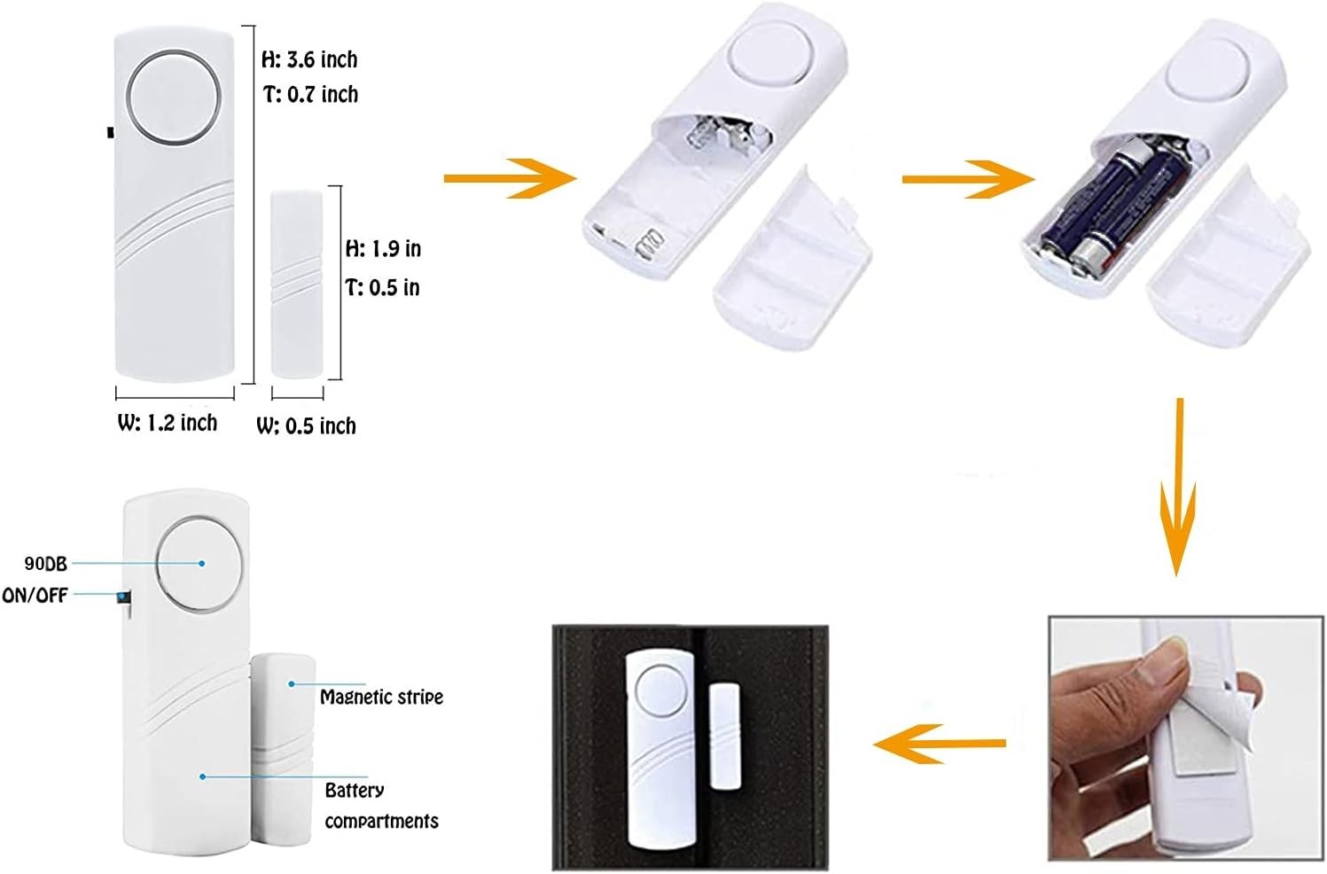 2 Pack Loud Window & Door Alarm Sensors for Home & Kids Safety
