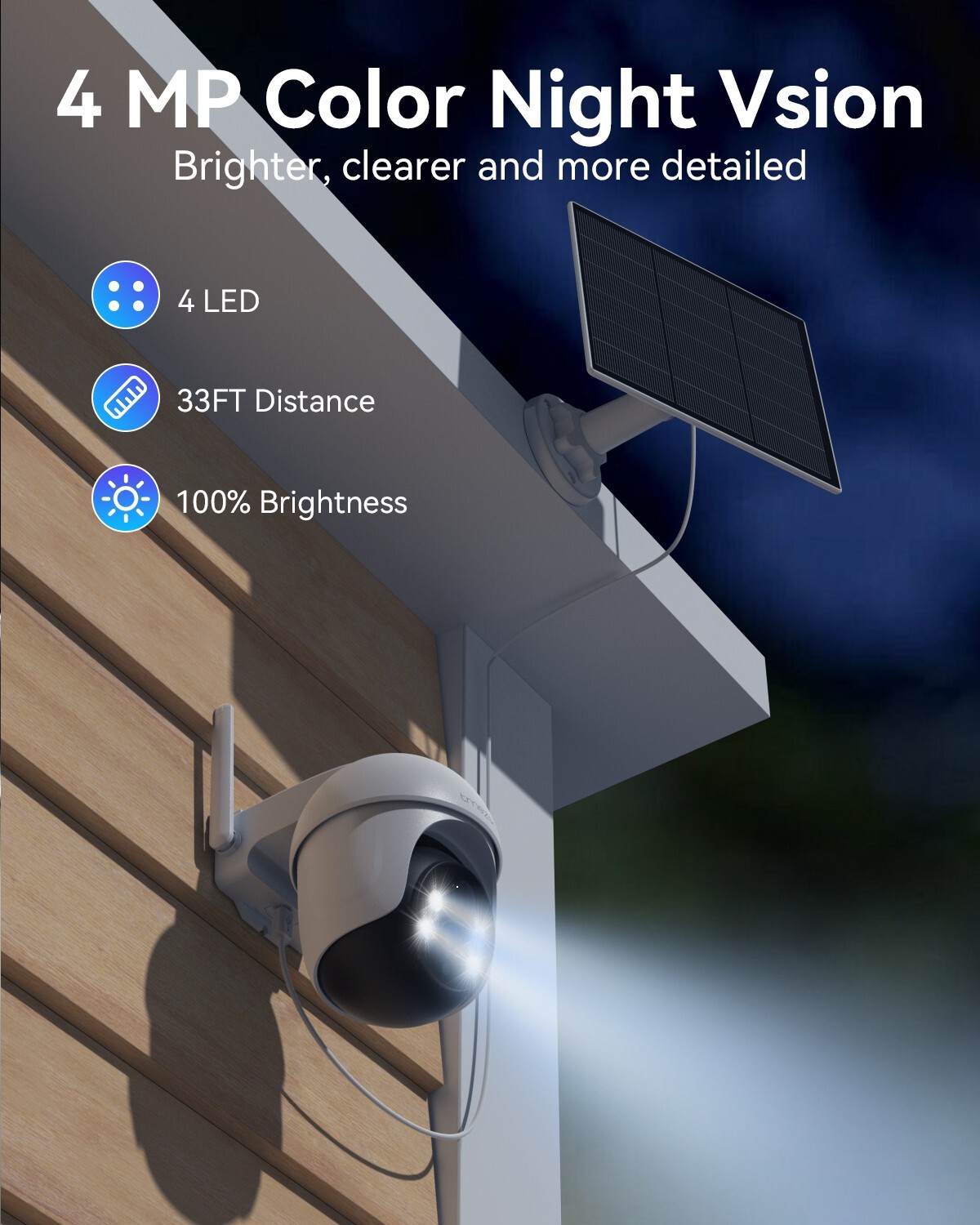 4MP Wireless Solar&Battery Powered Security Camera System Outdoor PTZ NVR HDMI