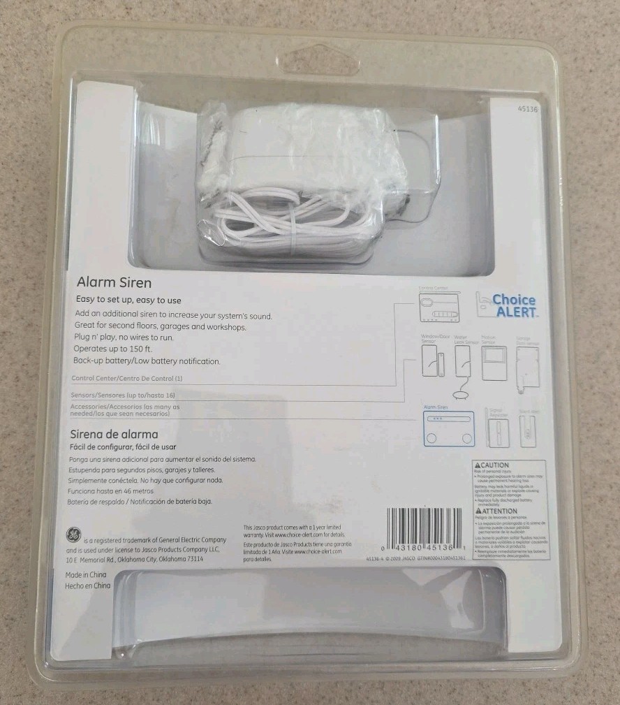 GE Choice Alert Wireless Alarm Siren 45136 New Sealed NIB Add-on 130dB