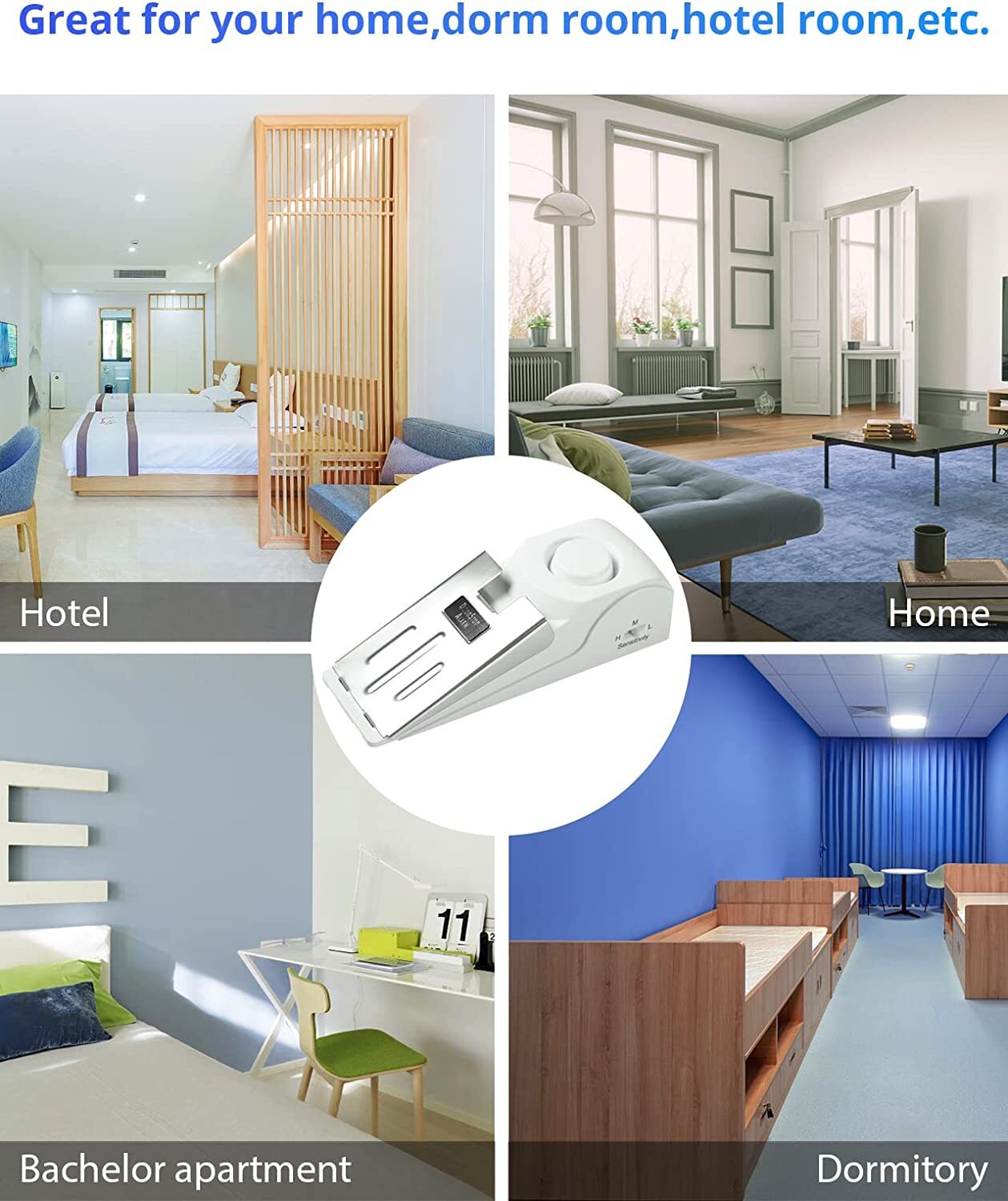 Door Stop Alarm & Portable Security Door Lock Set for Travel Hotel Room Home