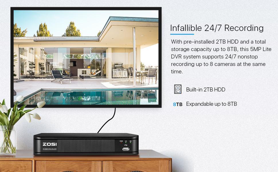 ZOSI 8CH 5MP Lite DVR Wired 1080P Security CCTV Camera System 120ft IR Night