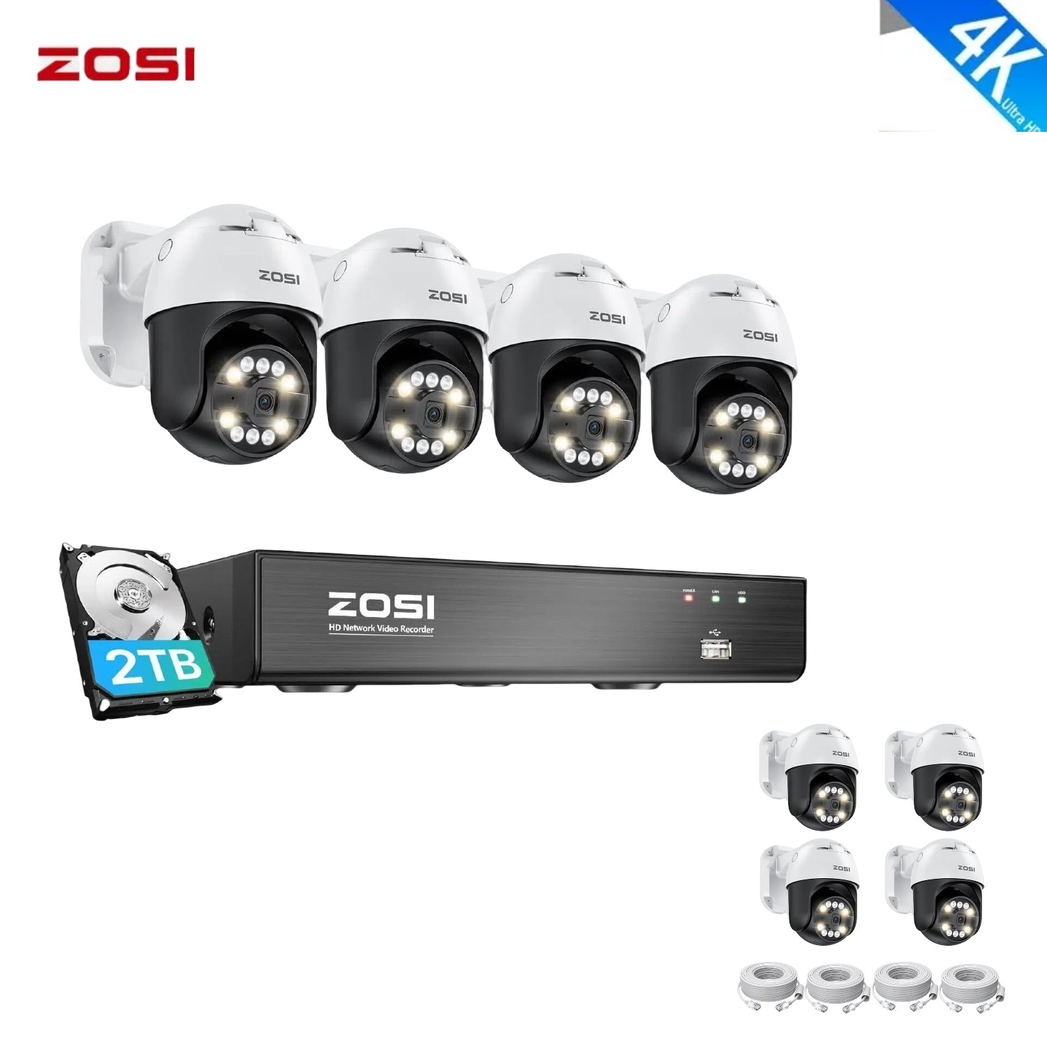 ZOSI 4K 8CH PoE Security Camera System with Smart Detection Two-Way Audio 2TB