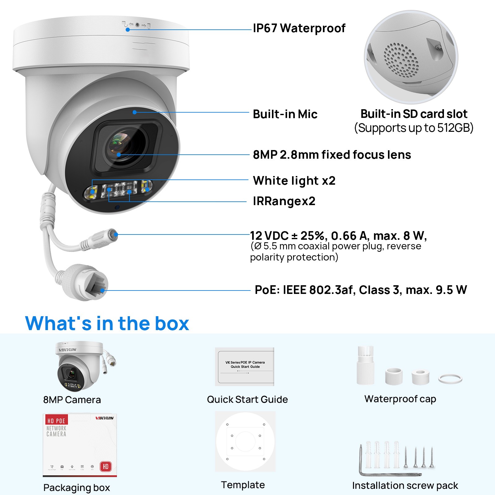 Vikylin 16POE 16CH NVR Systems Color+IR 5×Zoom 2-Way Audio 8MP 4K PTZ Camera Lot