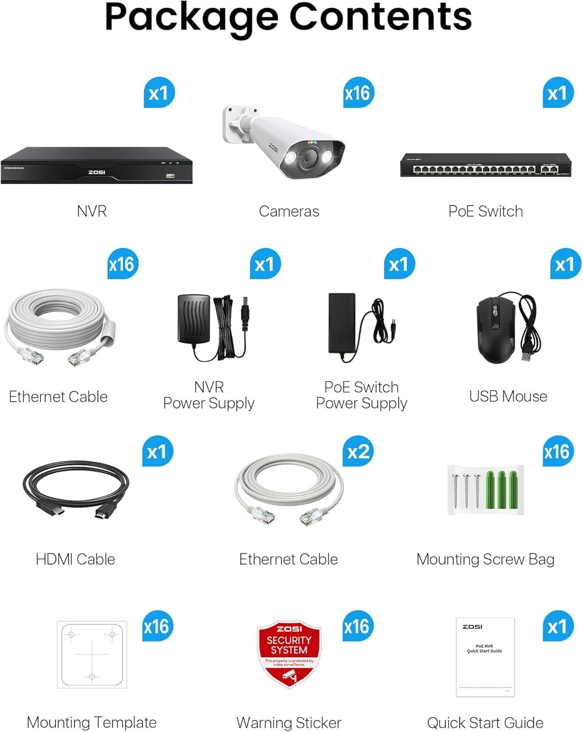 ZOSI 32CH POE NVR 4K Security CCTV Camera System Outdoor 4TB Color Nigh Vision