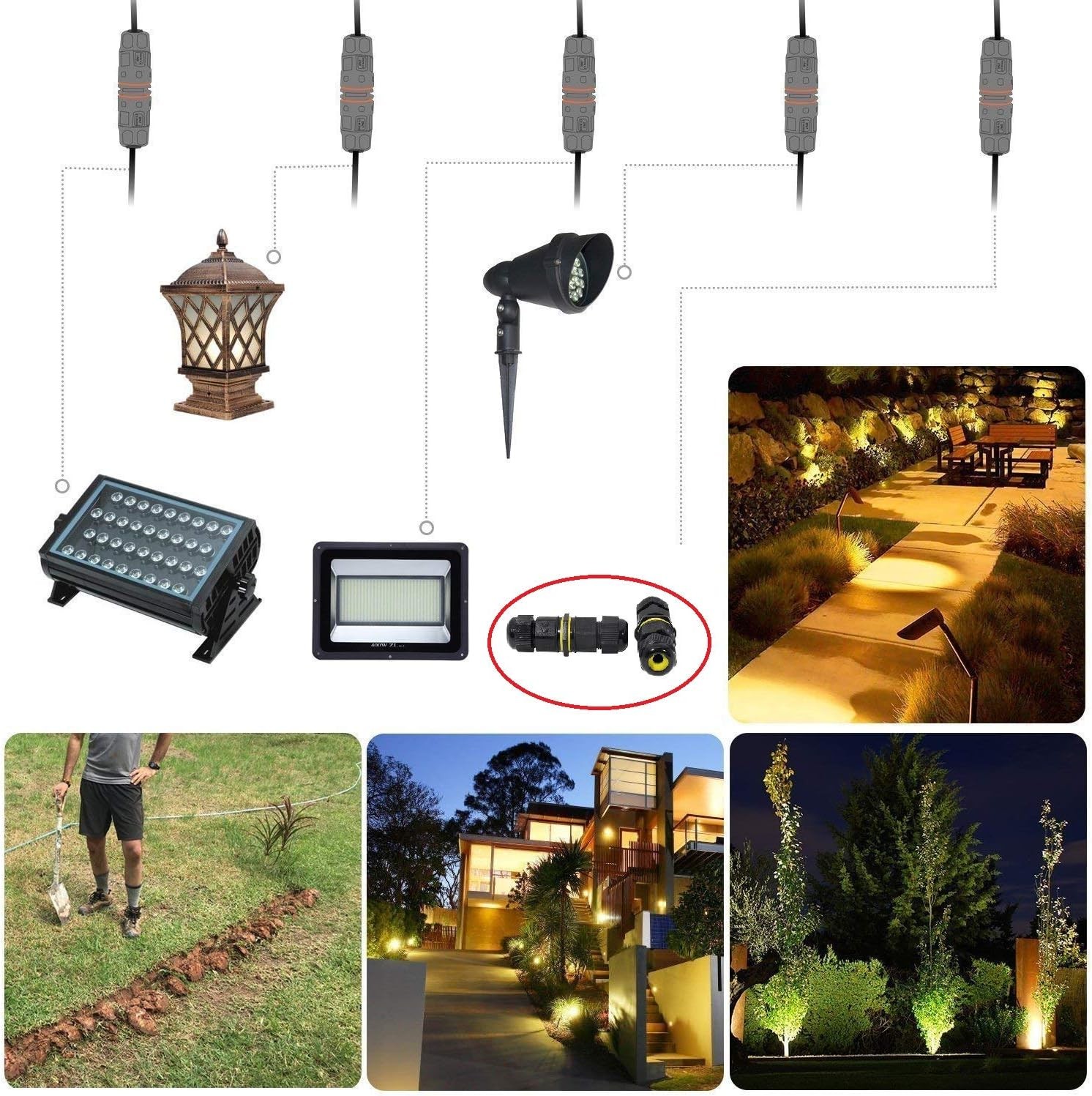 Junction Box Outdoor Waterproof IP68 Electrical Cable Connector 2 Way black