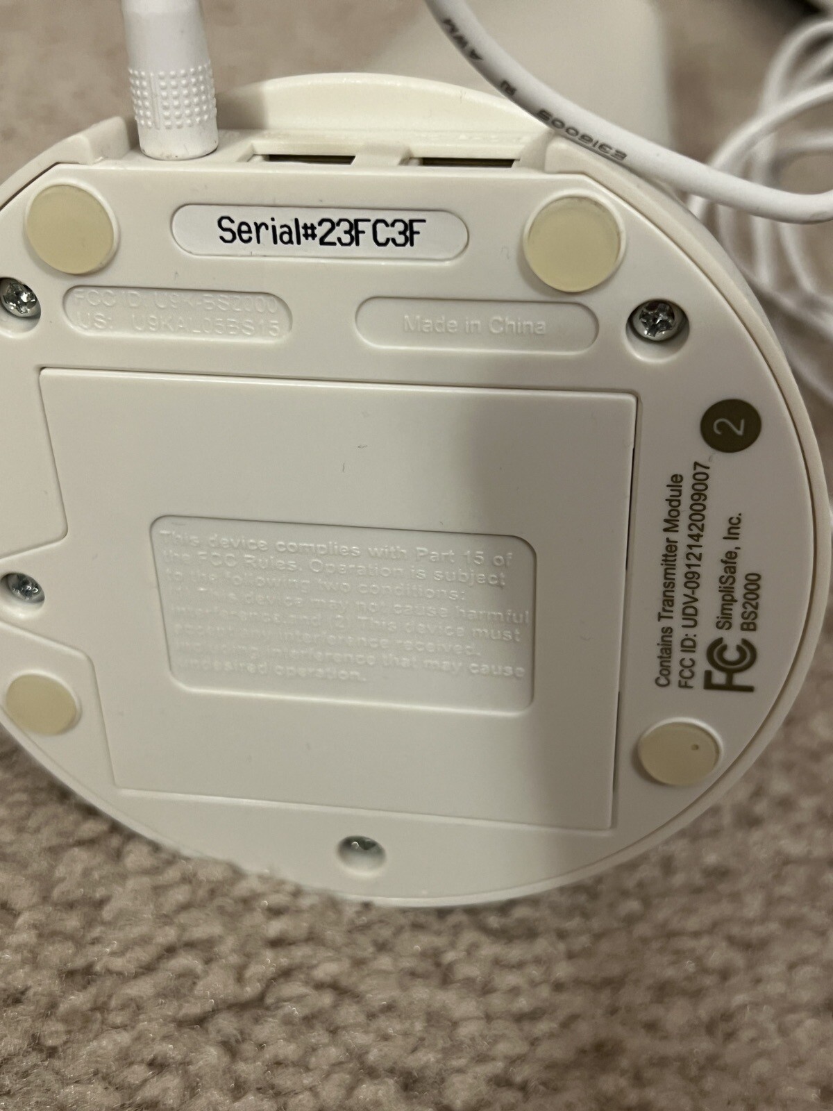 SimpliSafe Base Station W/ Power Cord BS2000 1st generation security system base