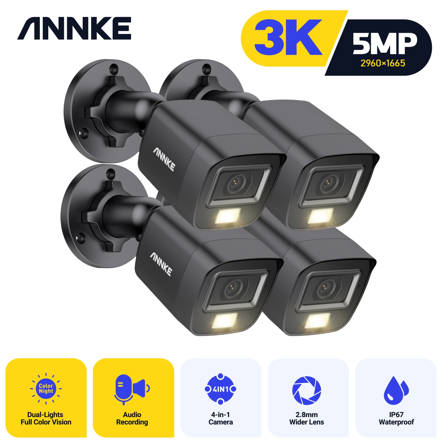 ANNKE 3K 4IN1 Security Camera 5MP Video Outdoor Color Night Audio Recording AI