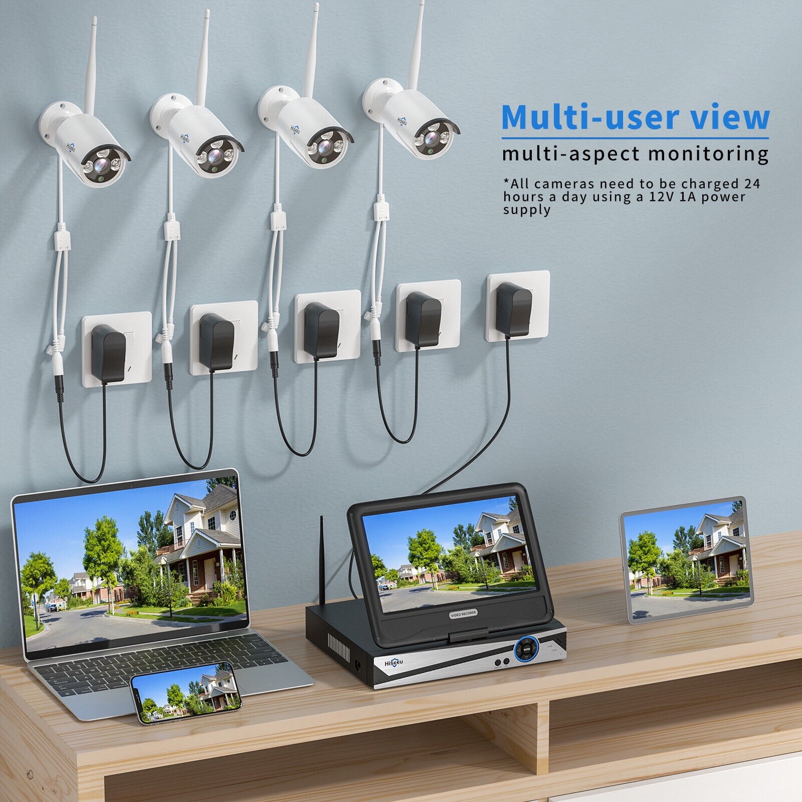 Hiseeu WNKIT-10V-4HB612-1T Security Camera System with 10.1 Monitor 10CH 1TB