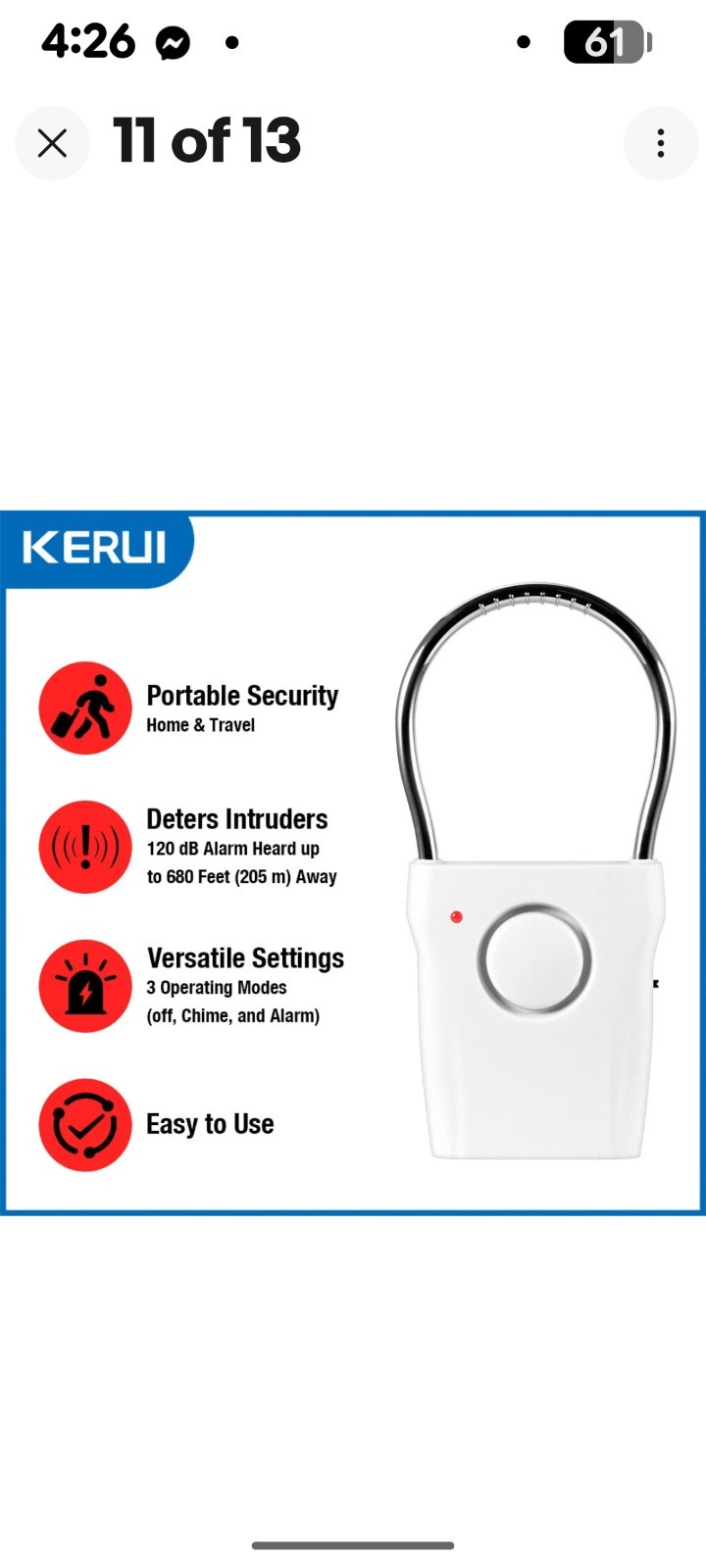 4 X 120dB Touch Sensor Handle Alarm Anti-Theft Security Door Window Burglar USA