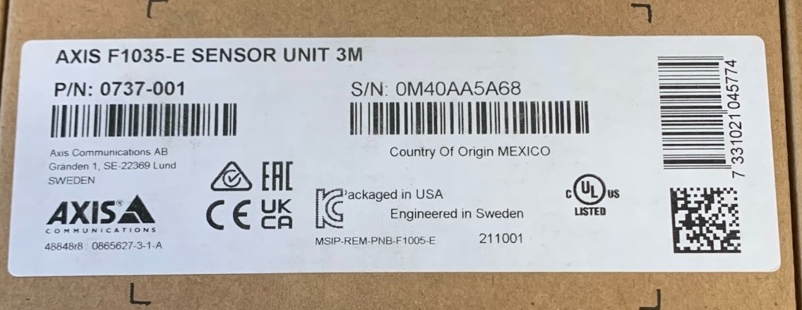 Axis F1035-E Sensor Unit 3M P/N:0737-001