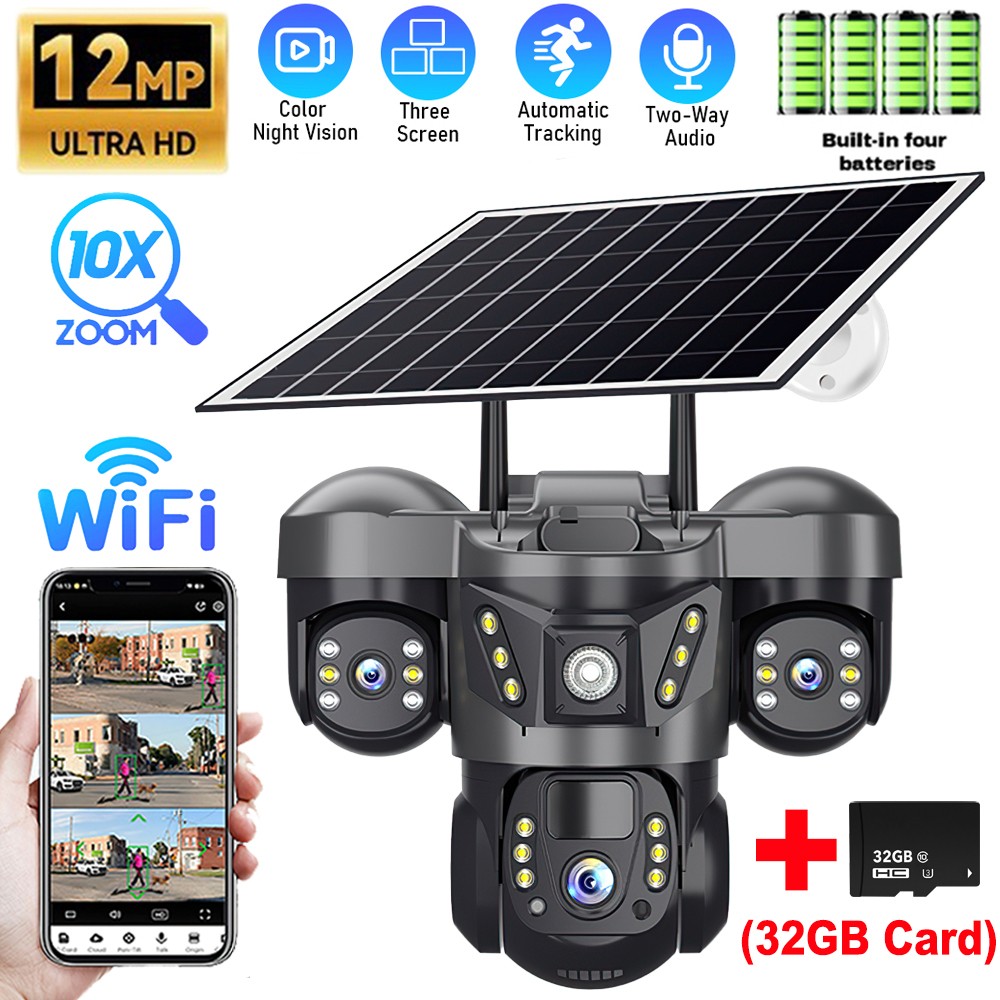 12MP Camara De Seguridad Solar Inalambricas Para Exterior Con Vision Nocturna HD
