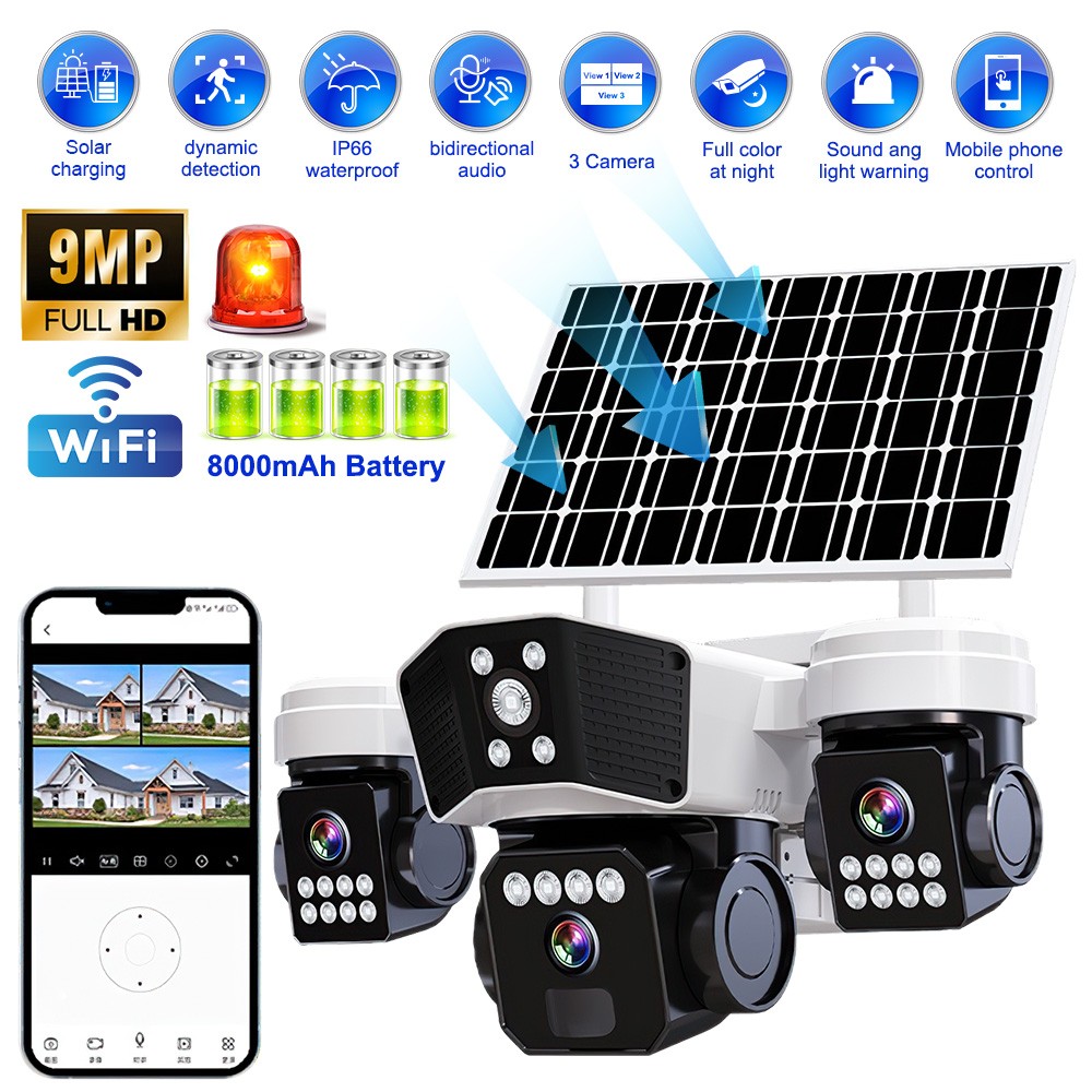 4PCS Solar Battery Powered Wireless WiFi Outdoor Pan/Tilt Home Security Camera