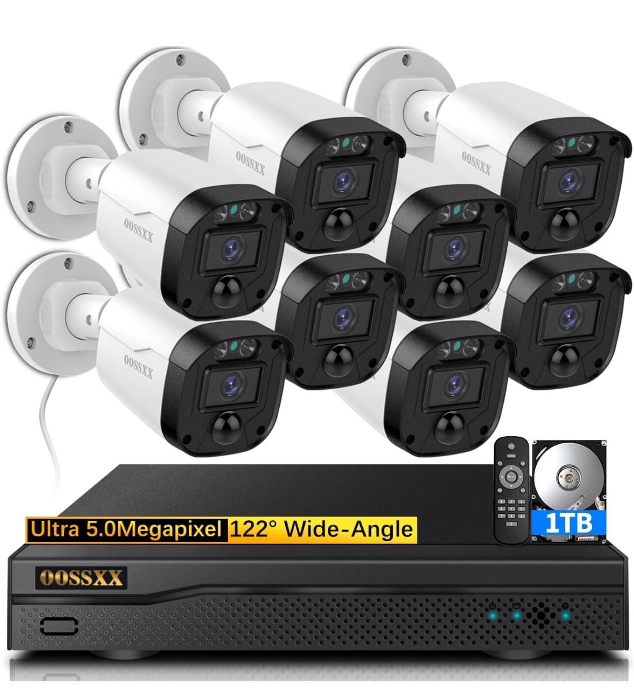 Open Box Read 8 Channel HD 5MP Wired Security Camera System Outdoor Home Video