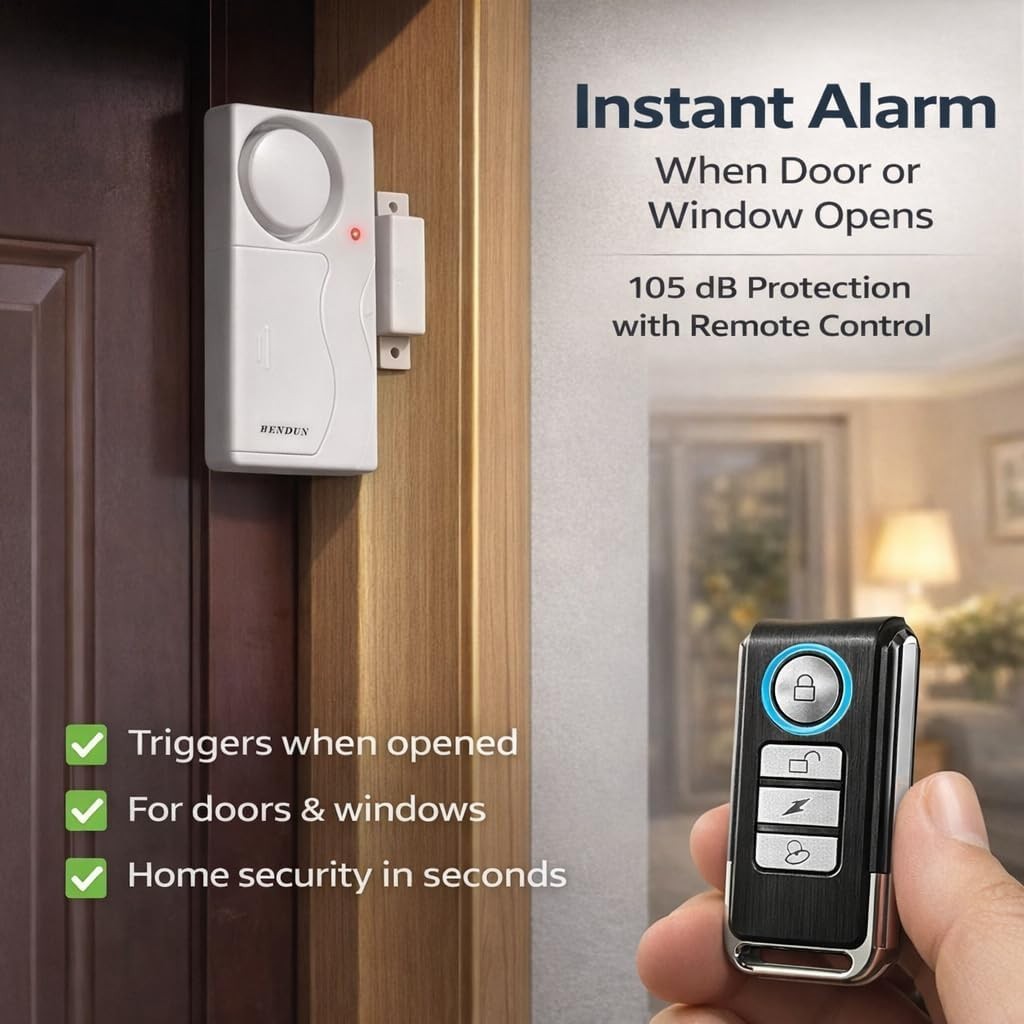 Easy Install Remote Door Alarm System – 105dB Chimes – 2-Pack Security Sensors