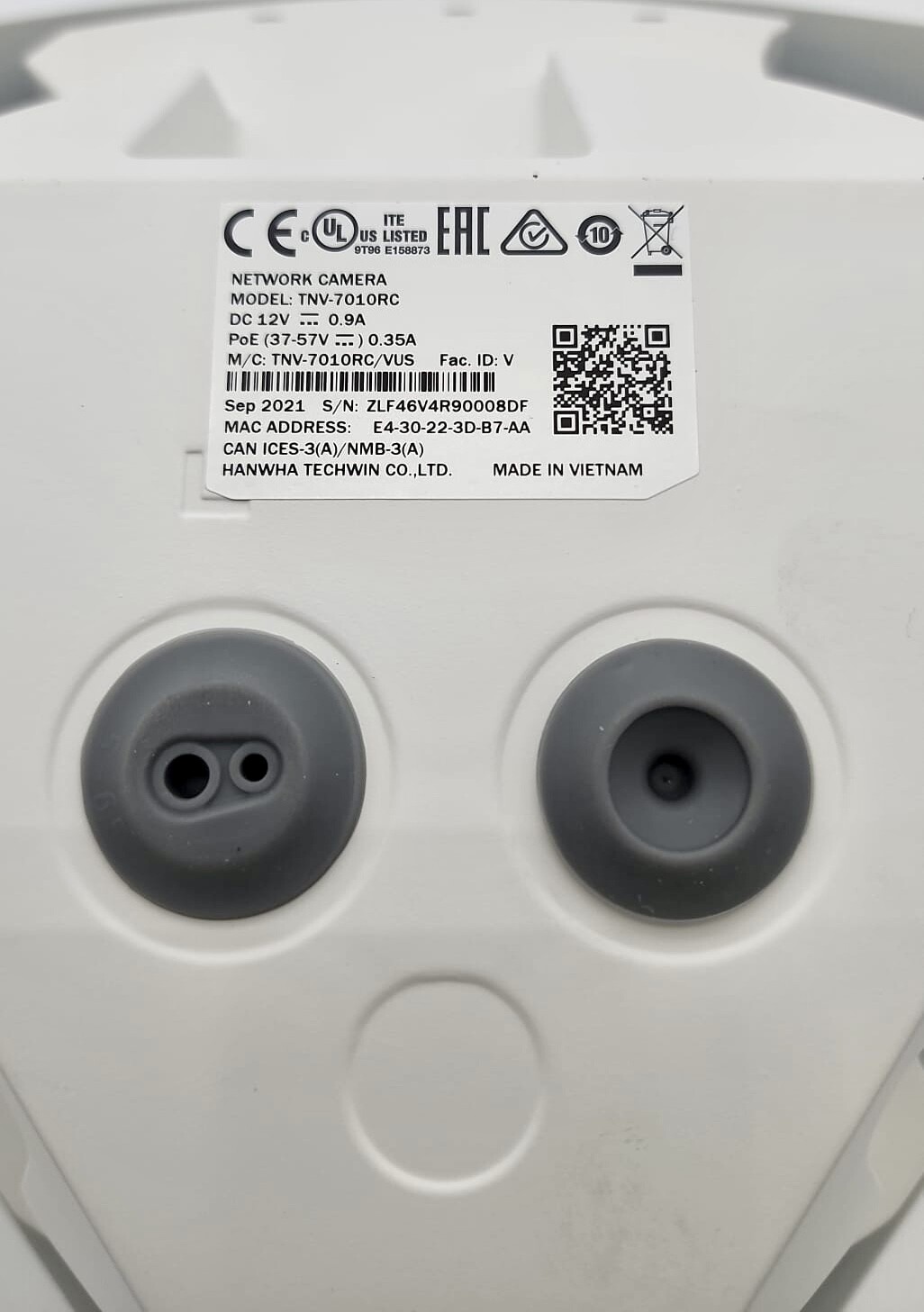 Hanwha Techwin TNV-7010RC 3MP IP Corner Mount Security Camera 2.8 MM
