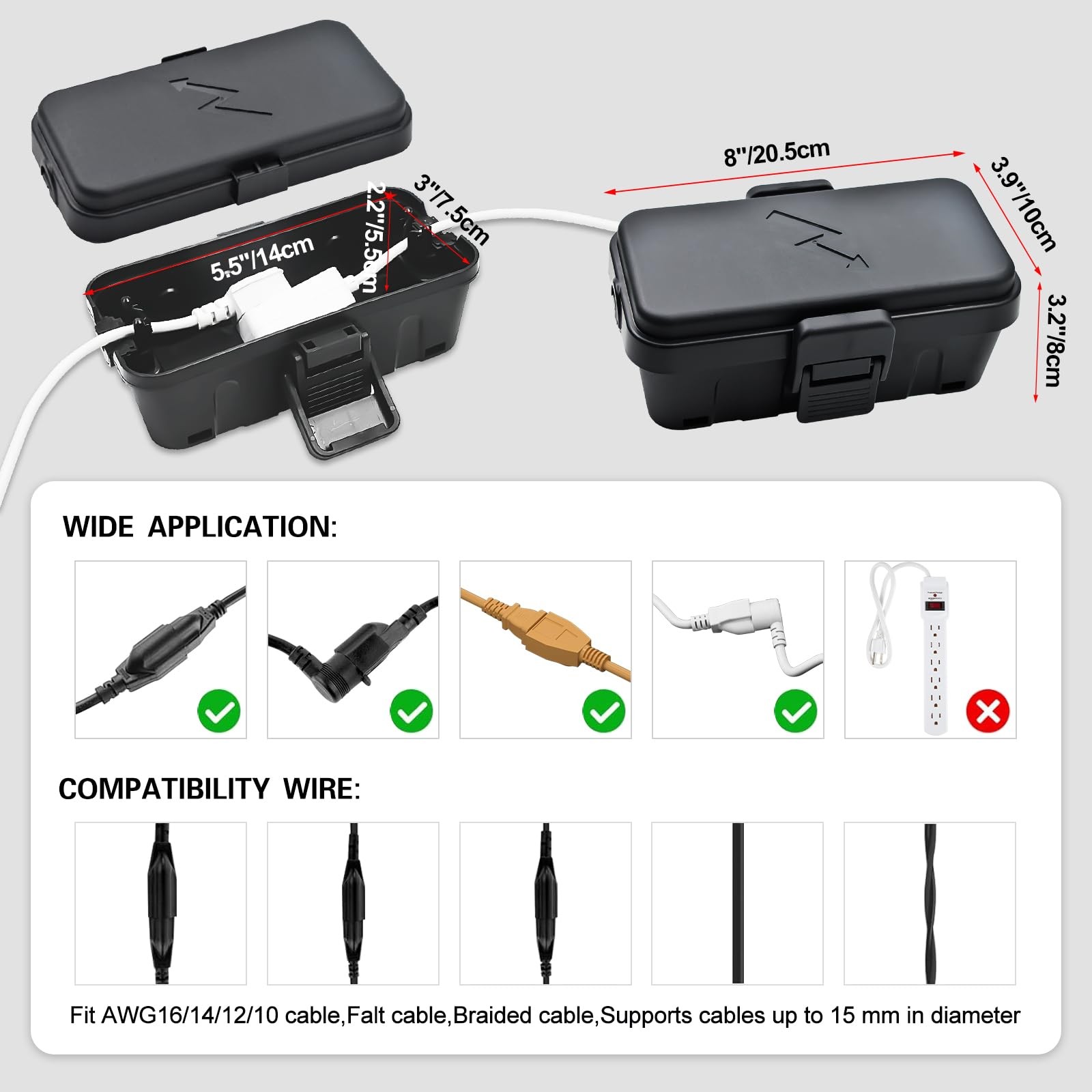 Hrensaw Small Weatherproof Electrical Connection Box(Inner 5.5 x Small, Black