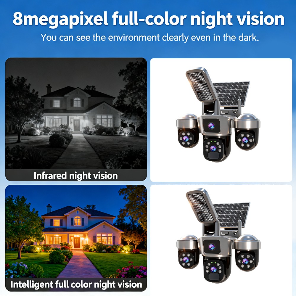 Solar Battery Powered Wireless WiFi Home Security Camera System Outdoor Pan/Tilt