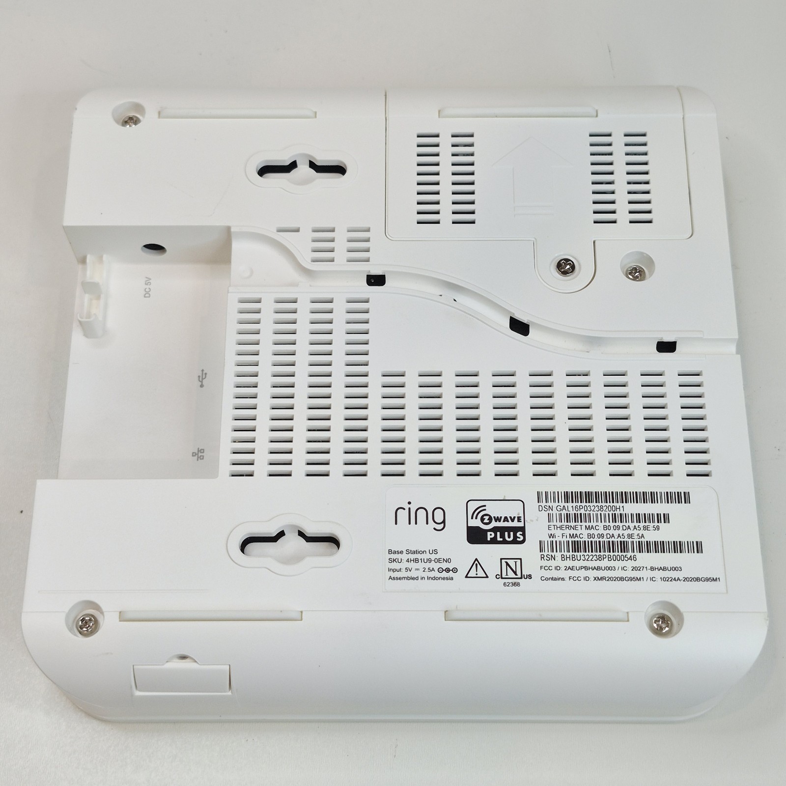 Ring Alarm Base Station 4HB1U9-0EN0 White Gen 2 Reset Tested w/ OEM AC Adapter