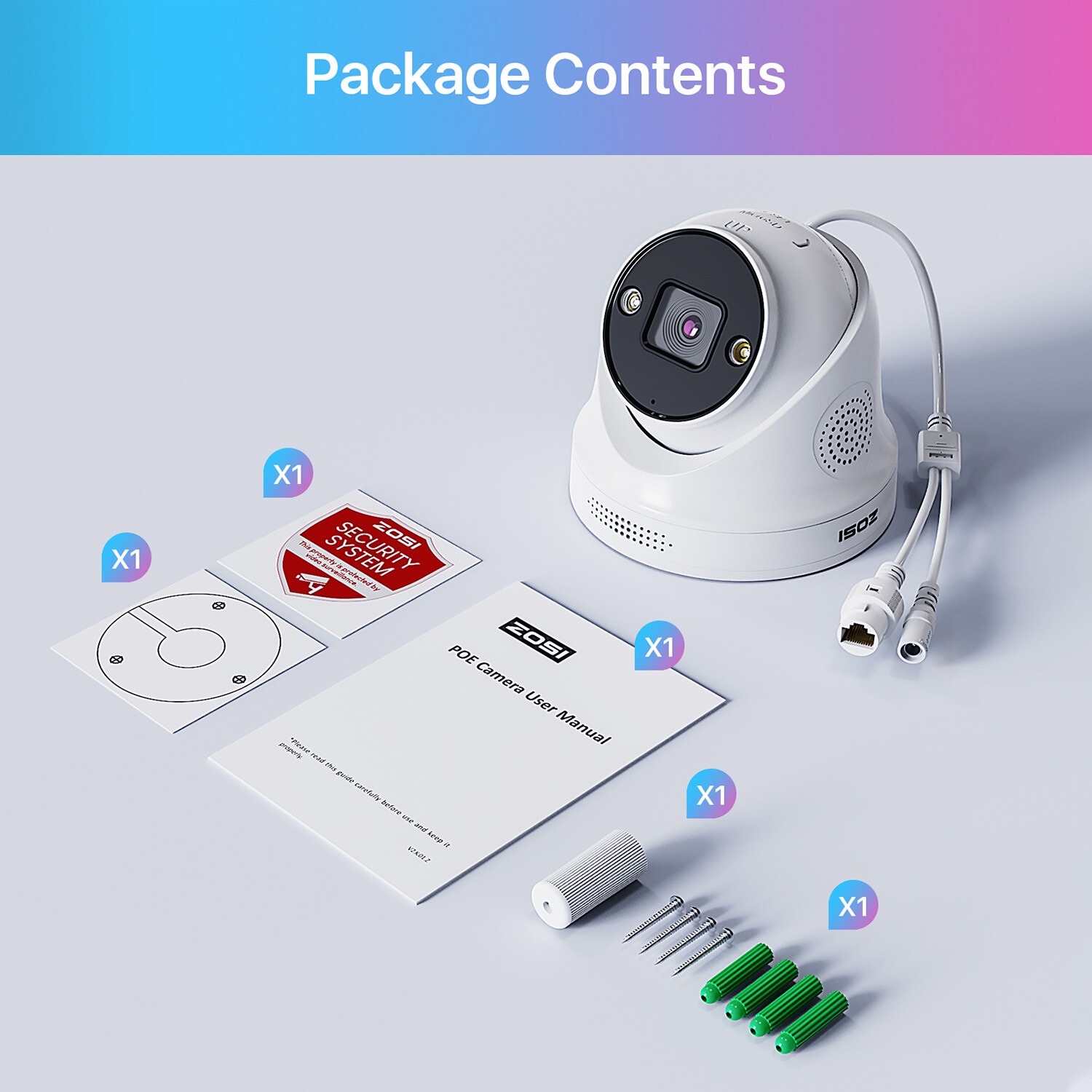 ZOSI 5MP PoE IP Security Camera 2 Way Audio Outdoor AI Person/Vehicle Detection