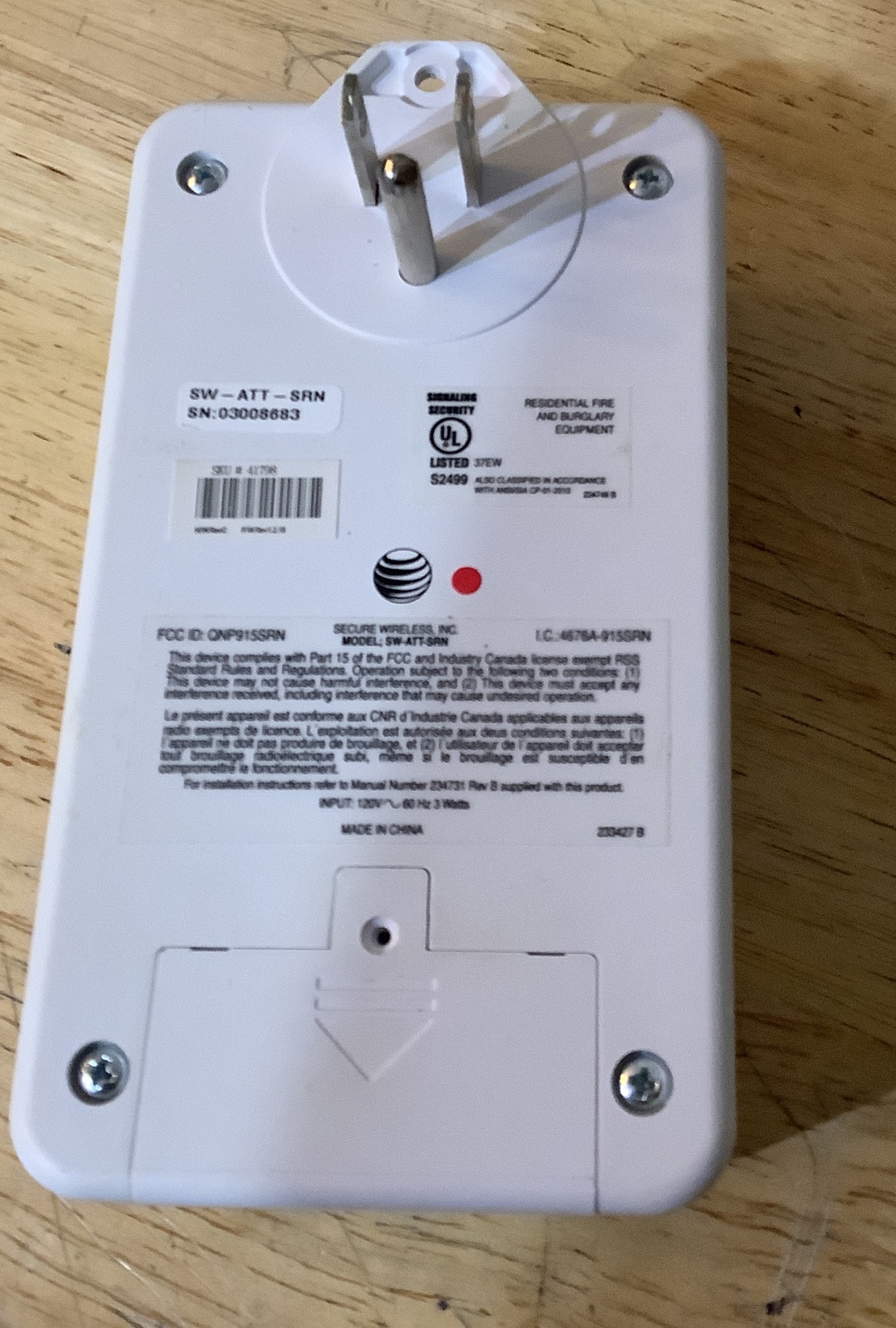 AT&T SW-ATT-SRN 41798 Wall Plug In Siren Wireless Security System