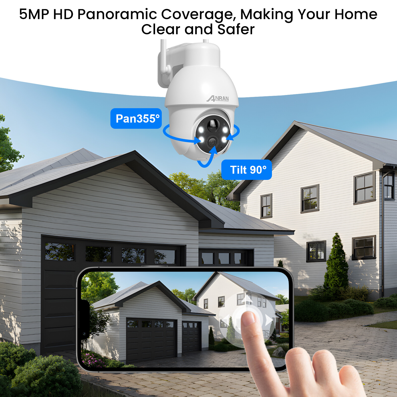 Wireless Security Camera 1296P CCTV Outdoor Battery Powered Pan/Tilt Solar Panel