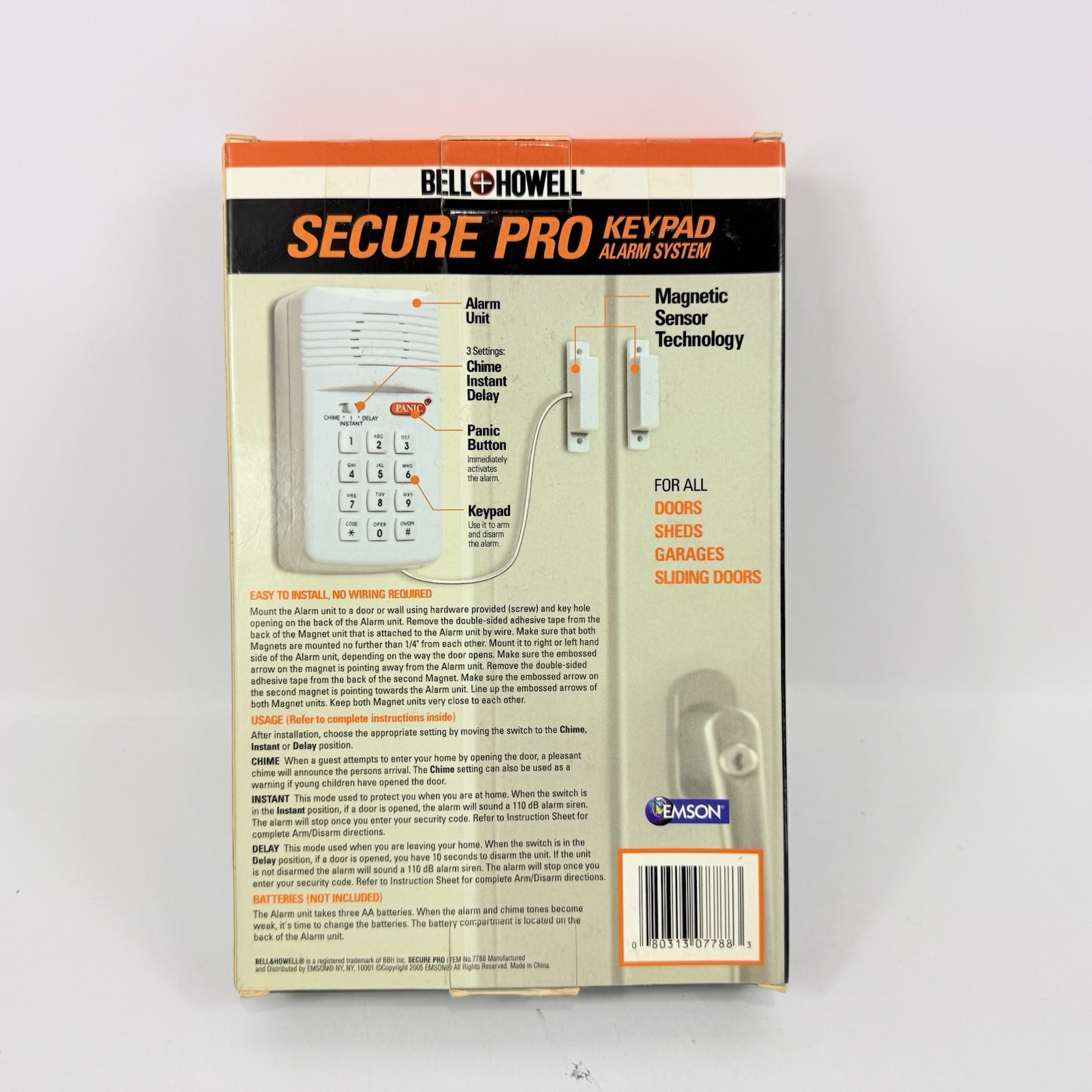 Bell and Howell Secure Pro Keypad 110 Alarm System Model 7788 Panic Button NEW