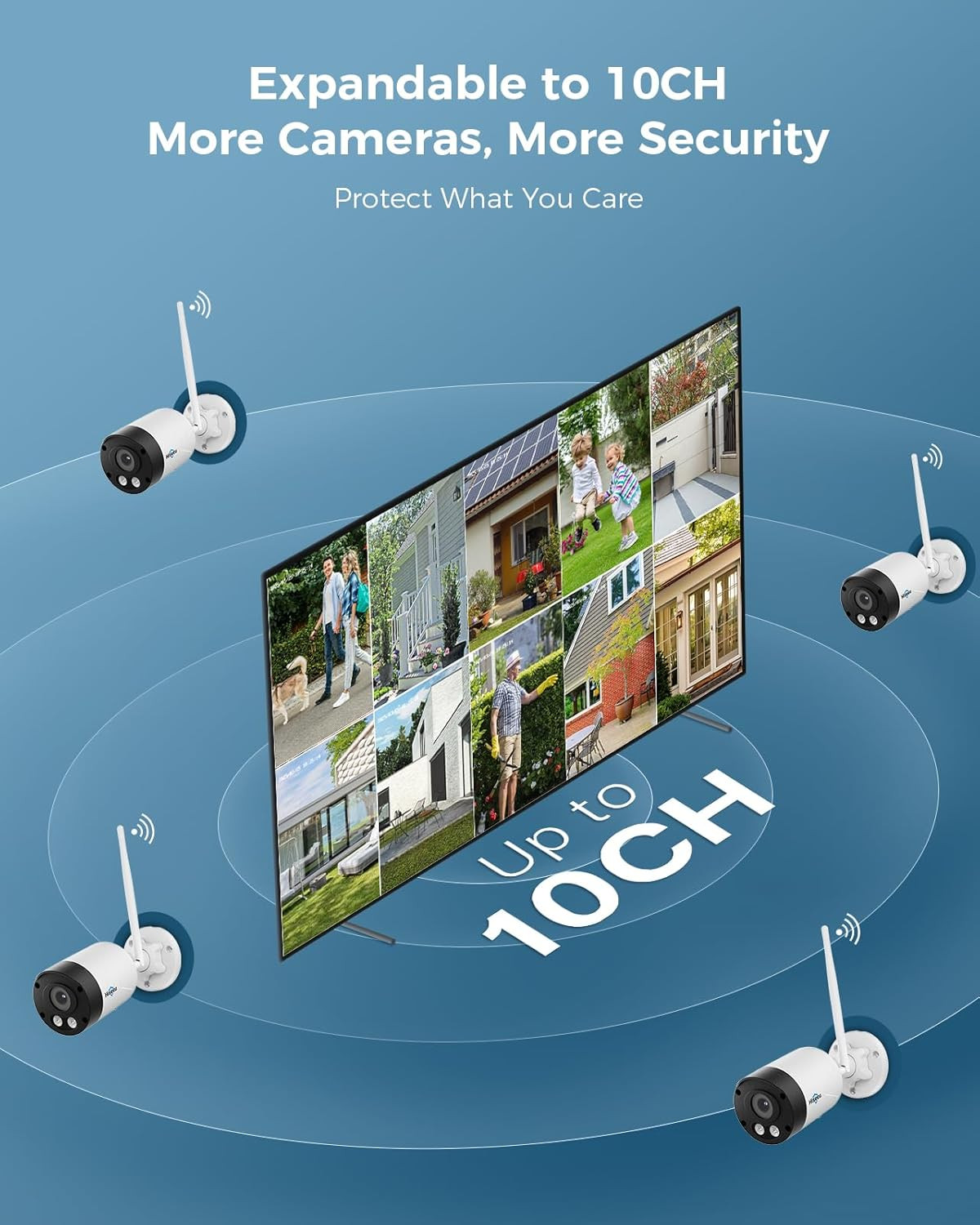8MP Outdoor Wireless Security Camera System, 10″ Touch Screen NVR, 5G/2.4G Wifi-