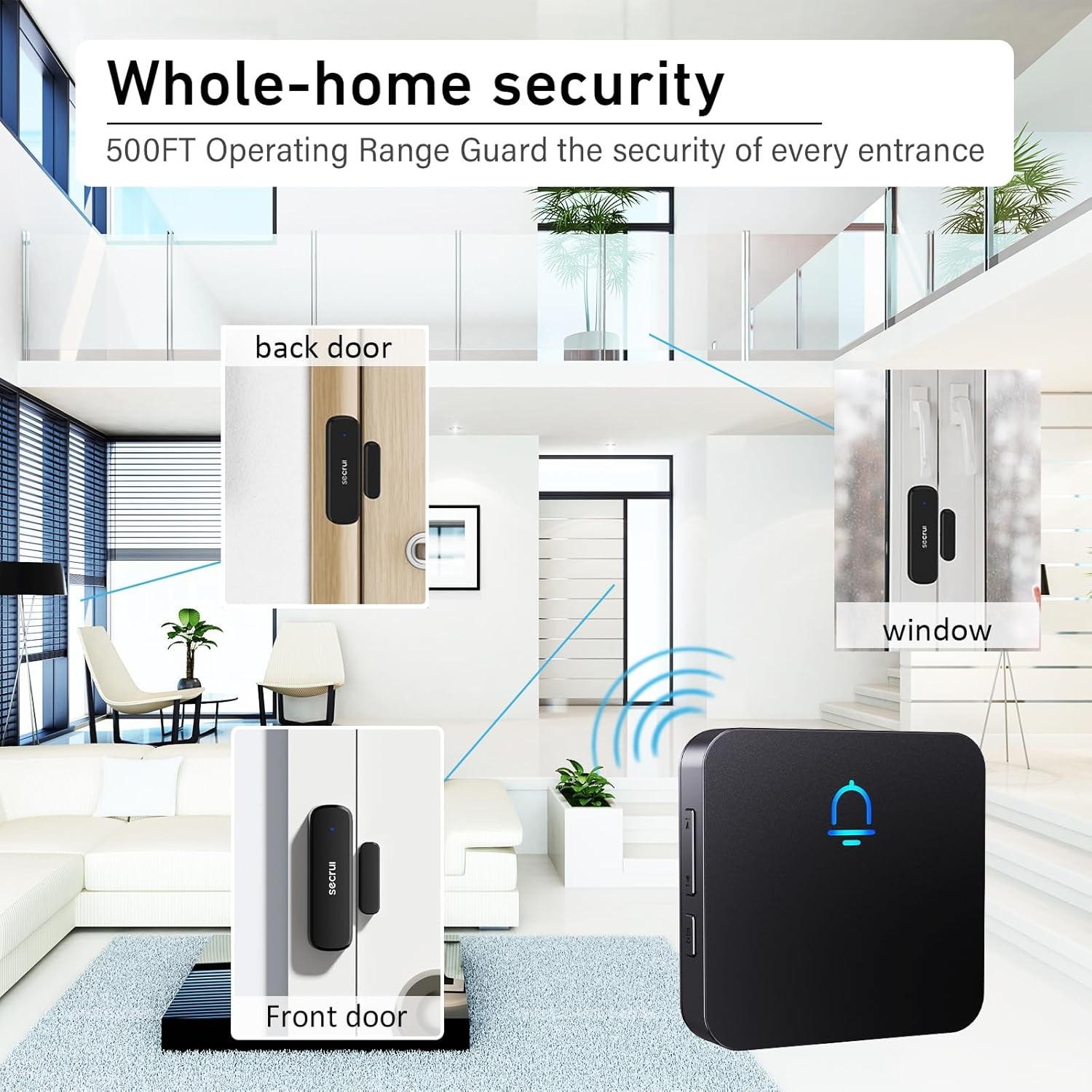 SECRUI Wireless Door Chimes When Entry for 1 sensor 1 receiver, Black