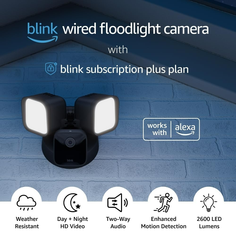 Blink Wired Floodlight Camera – Smart Security Camera, 1080p HD, Alexa