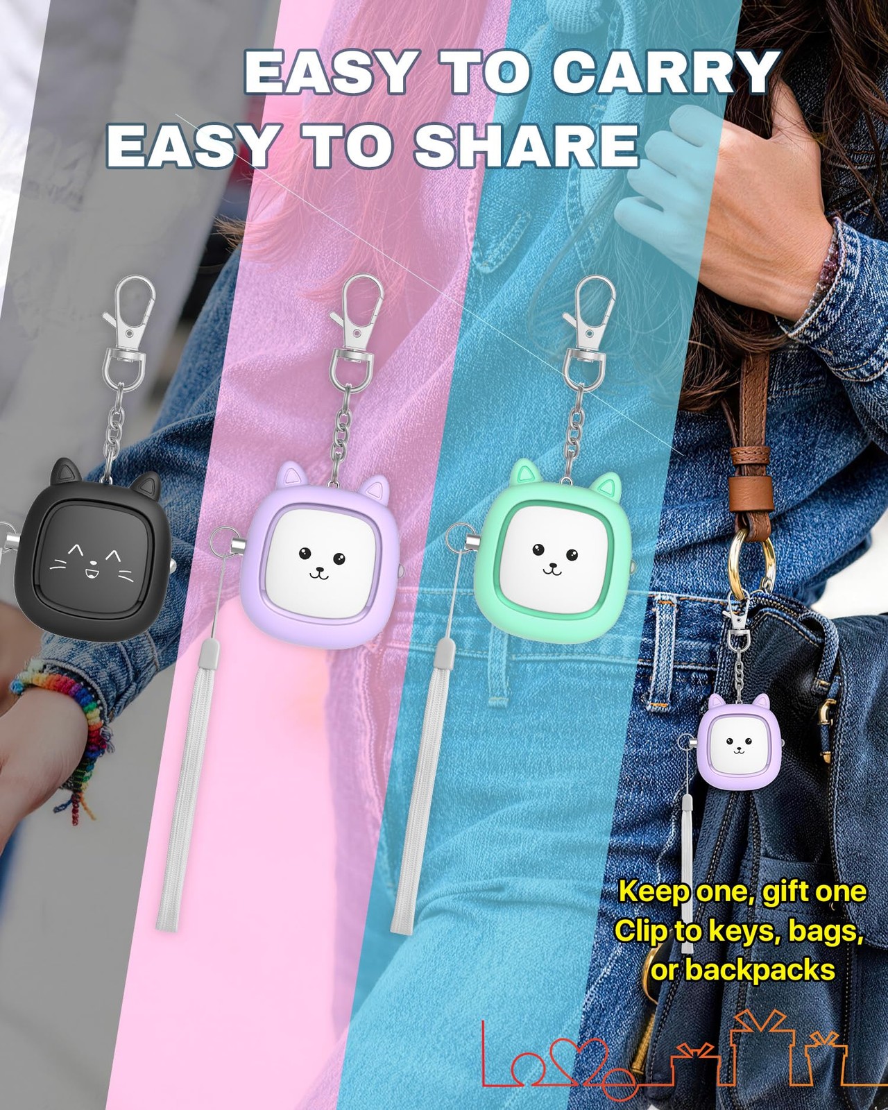 Personal Safety Alarm – 3 Pack Loud Siren with LED Light, Easy Pull-Pin Keych…
