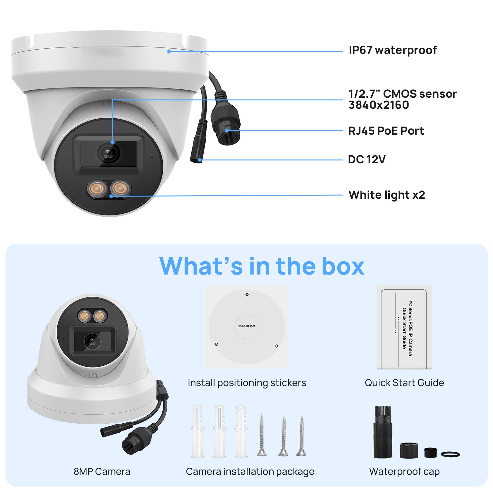 VIKYLIN 8CH NVR Systems 24h Full Color Turret POE 8MP IP Camera MIC Outdoor Lot
