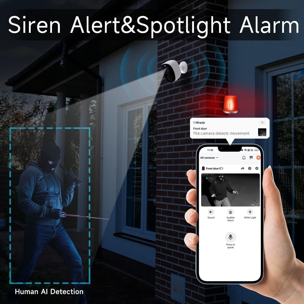 Wireless Outdoor Camera 2PCS 2K Security Cameras WiFi Video Night Vision
