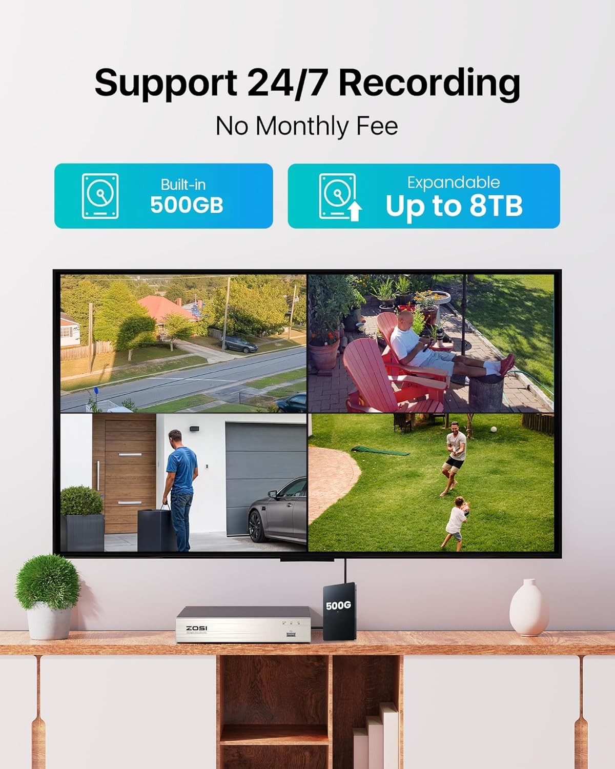 ZOSI 8MP PoE IP Security Camera Add-on 2-Way Audio Alert IP66 Home Outdoor